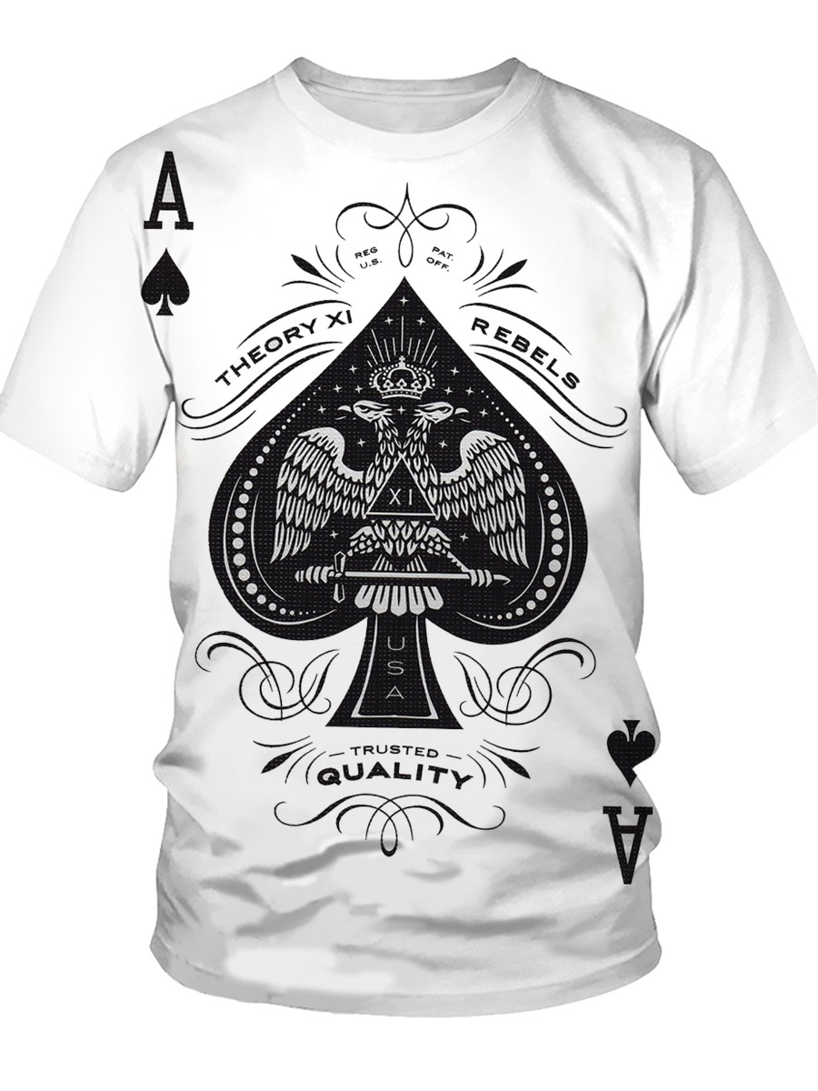 LovelyWholesale Men Poker Letter Print T-shirt Summer Short Sleeve Street Pattern Round Neck Spring Summer 2024