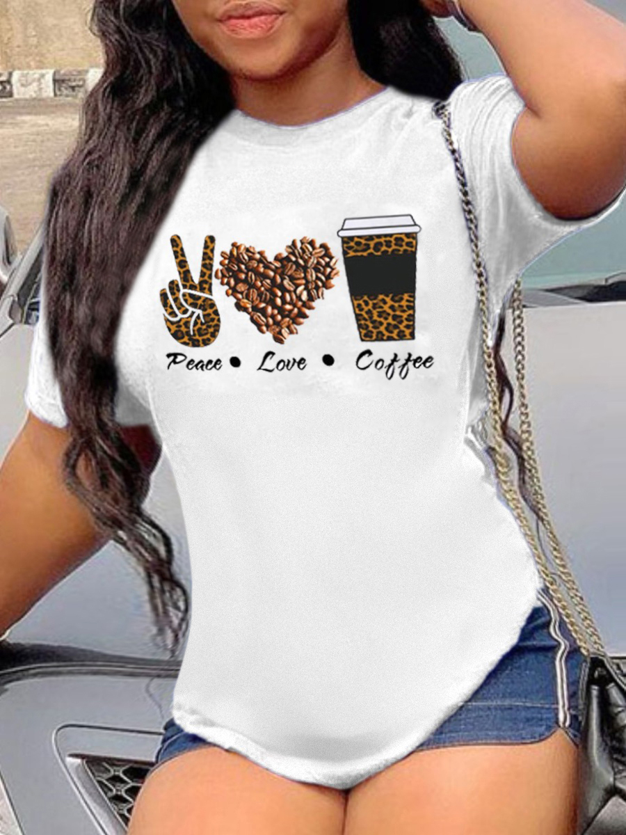 LovelyWholesale Plus Size Casual Heart-shaped Letter Print White T-shirt Summer Short Sleeve Casual Basic Round Neck  5X Spring Summer 2024