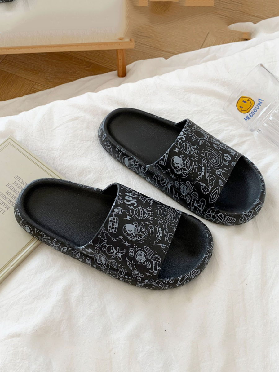 LW Round Toe Graffiti Print Yeezy Slides