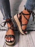 LW Leopard Print Wrap Up Platform Sandals