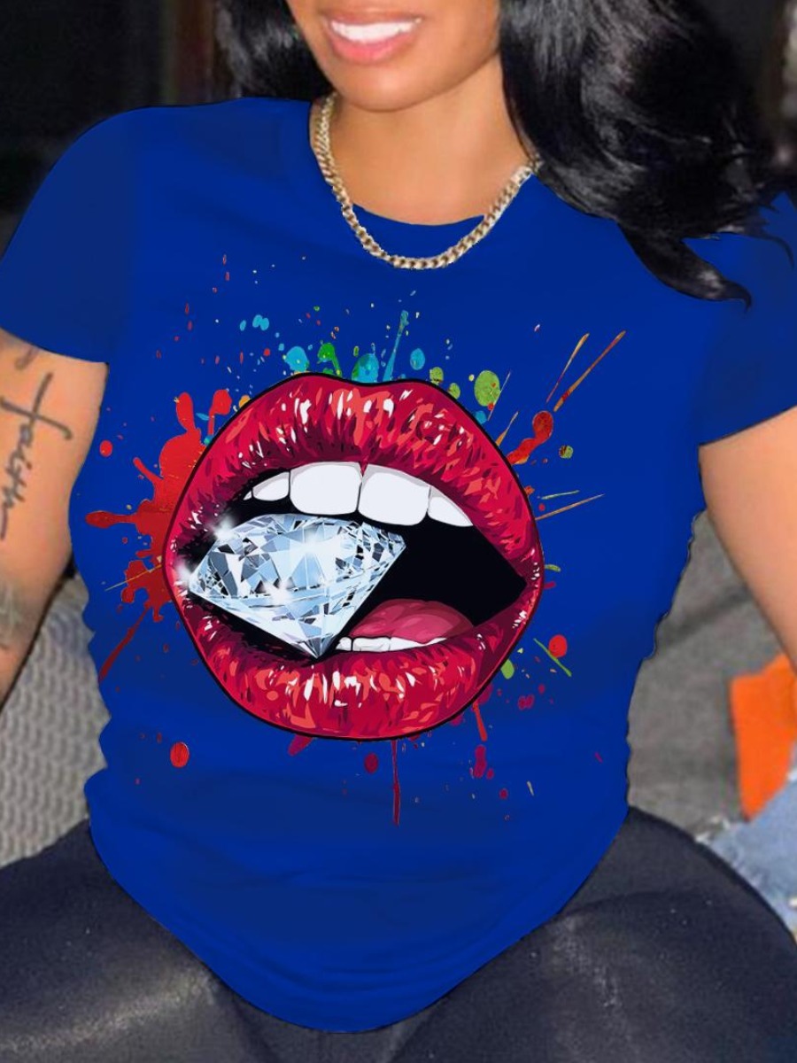 LW Plus Size Splash-ink Lip Print T-shirt