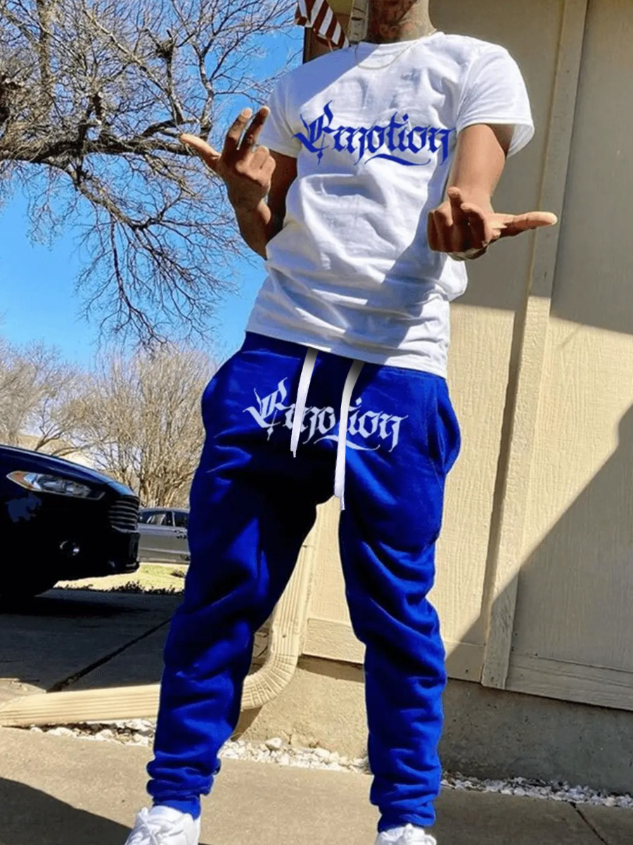 LW Men Letter Print Drawstring Pants Set