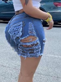 LW Mid Waist Ripped Denim Shorts