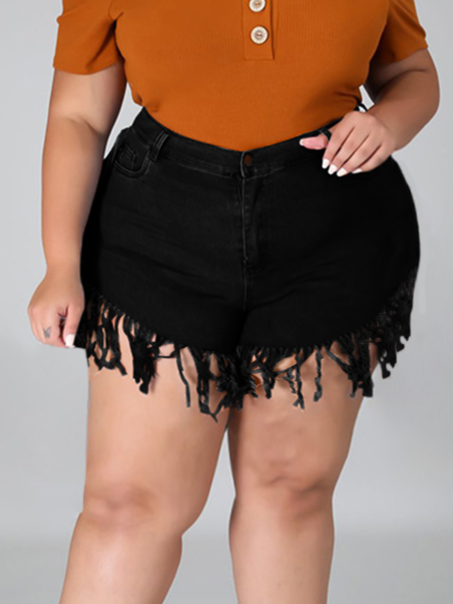 LW Plus Size Tassel Design High Stretchy Denim Shorts