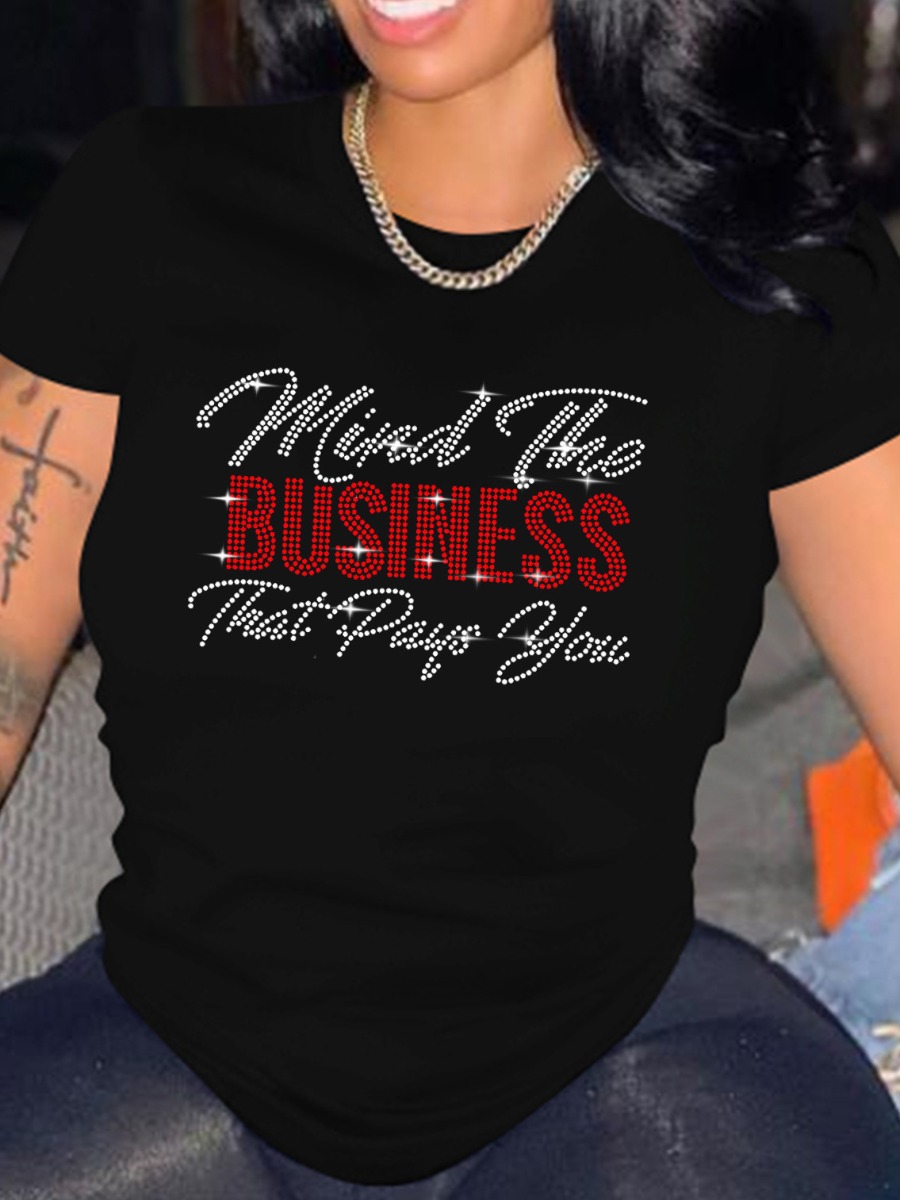LW Rhinestone Business Letter Decor T-shirt