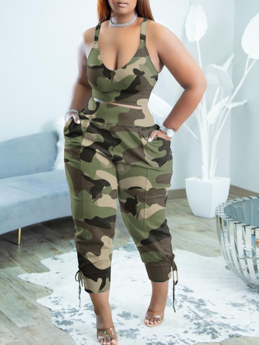 LW Camo Print Drawstring Pants Set