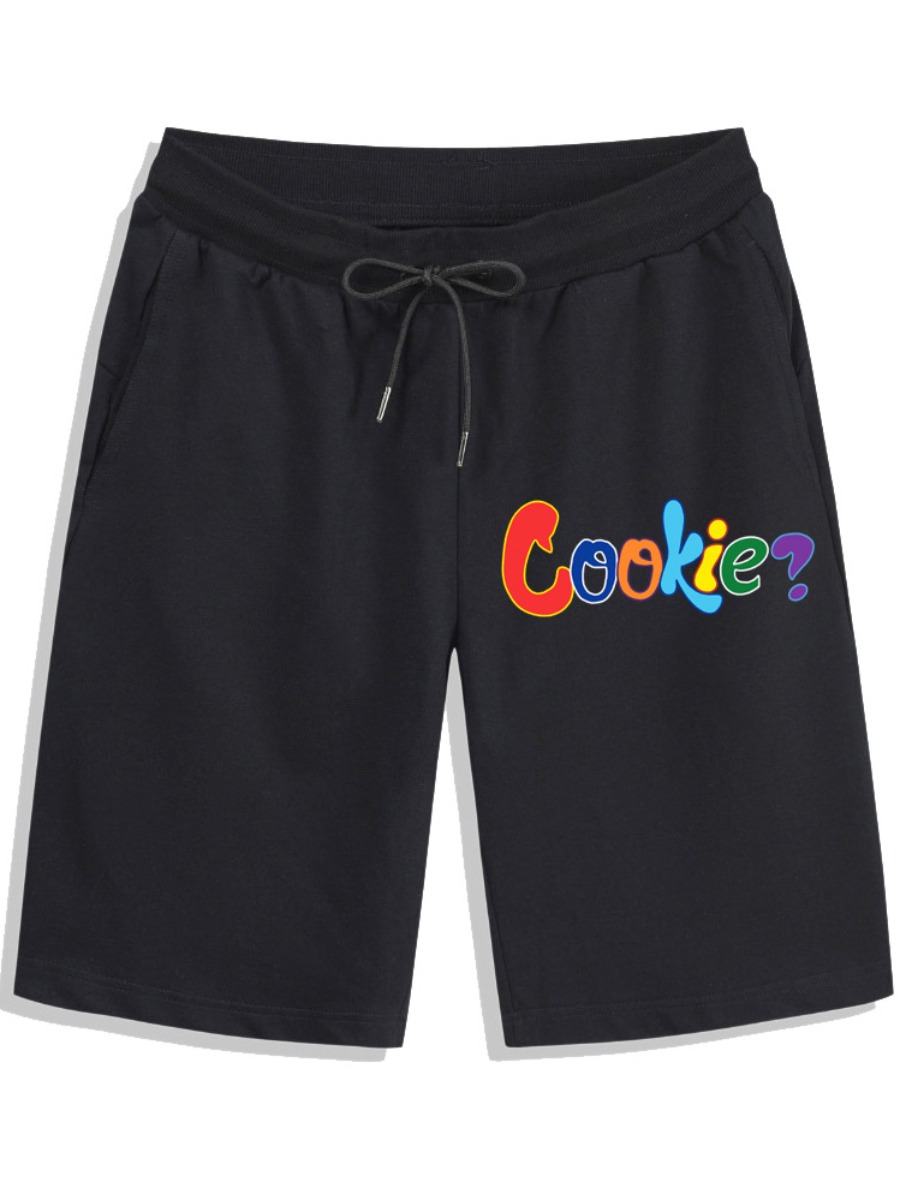 LW Men Cookies Letter Print Drawstring Shorts