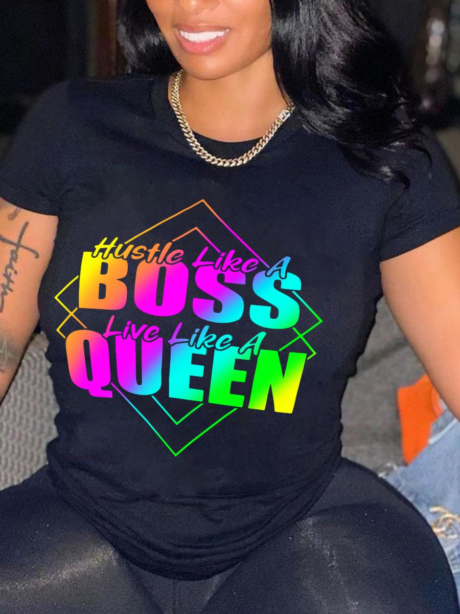 LW Plus Size Gradient Queen Rainbow Letter Print T-shirt