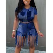 LW Round Neck Tassel Design Two Piece Shorts Set (