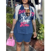 LW Plus Size Letter Print Tassel Design Split Shor