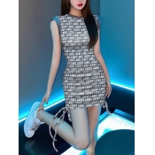 LW Letter Print Drawstring Dress