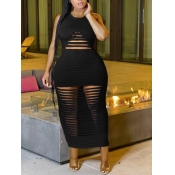 LW SXY Round Neck Ripped Bodycon Dress