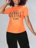 LW Leisure O Neck Letter Print Orange T-shirt
