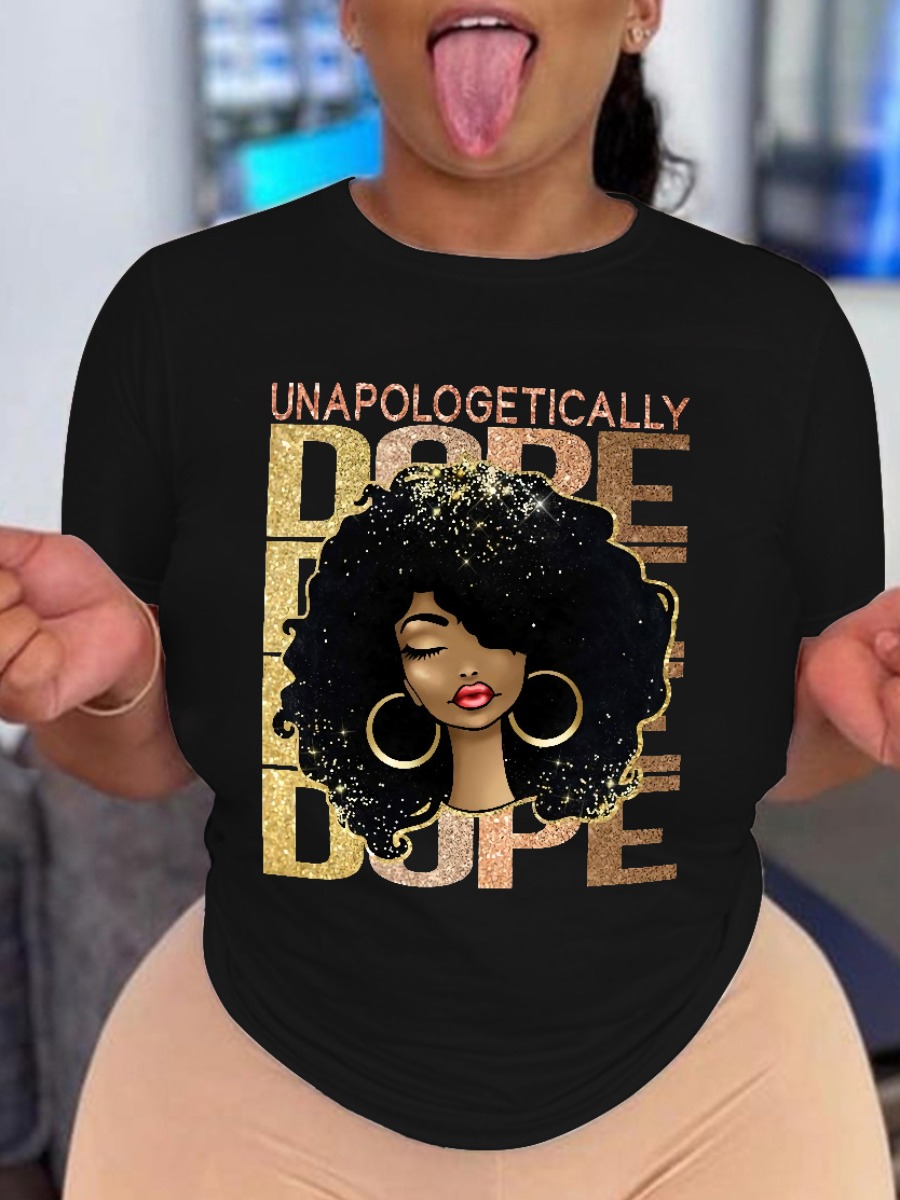 LW Plus Size Letter Figure Print T-shirt