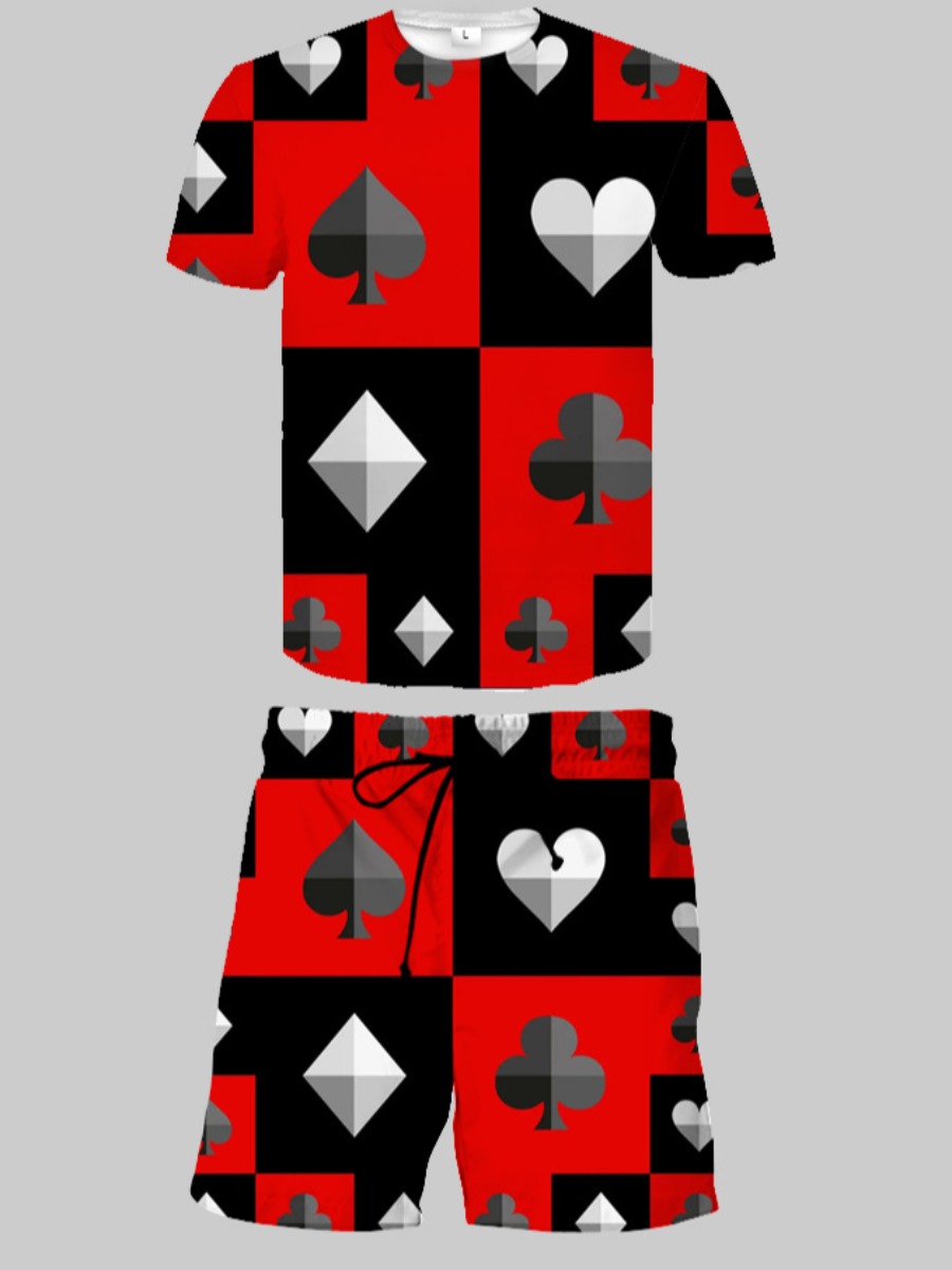 LW Men Heart Plaid Print Shorts Set