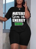 LW Plus Size Haters Give Me Energy Letter Print Shorts Set