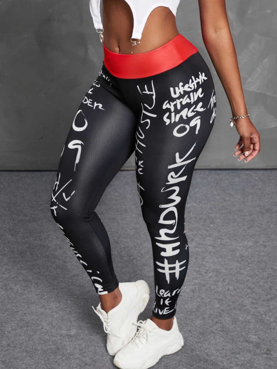 LW Letter Print High Stretchy Leggings