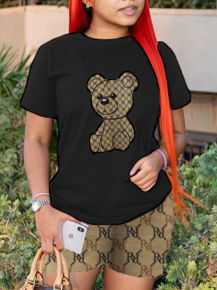 LW Geometric Bear Print Shorts Set