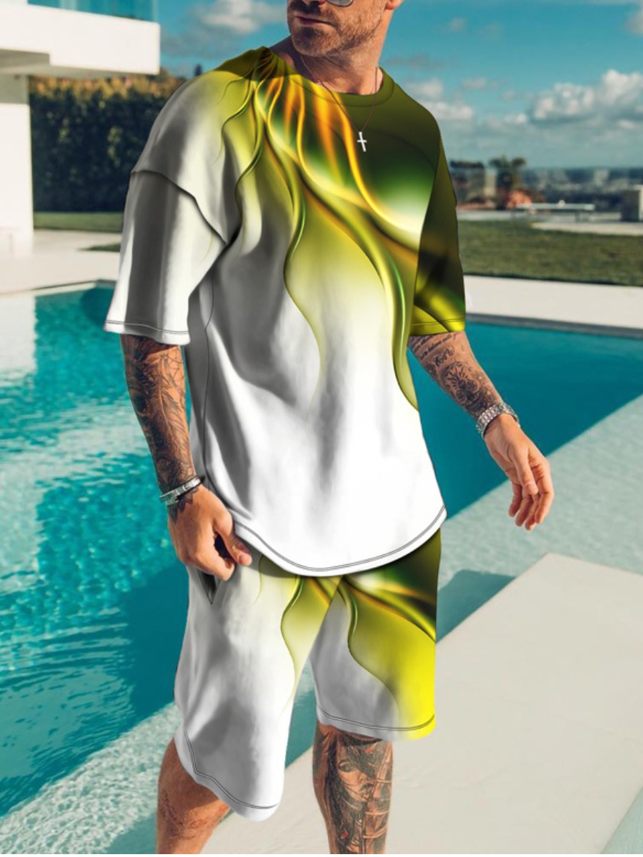 LW Men Dropped Shoulder Gradient Shorts Set