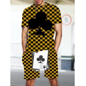 LW Men Poker Plaid Print Shorts Set
