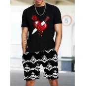 LW Men Floral Heart Print Shorts Set