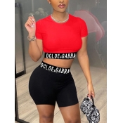 LW Crop Top Letter Print Shorts Set
