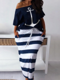 LW Plus Size Print Striped Drawstring Skirt Set