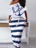 LW Plus Size Letter Print Striped Skirt Set