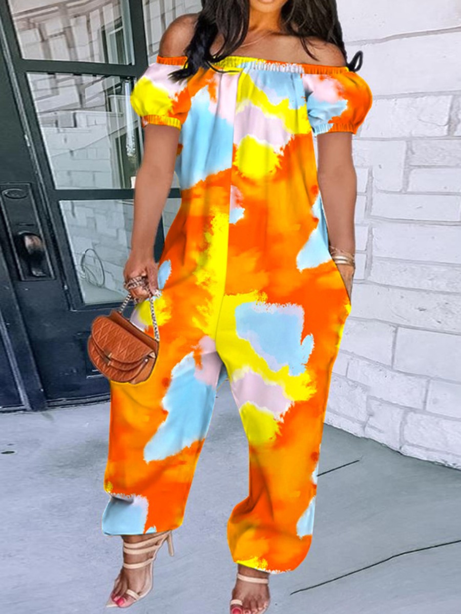 LW Plus Size Off The Shoulder Tie-dye Jumpsuit 2X