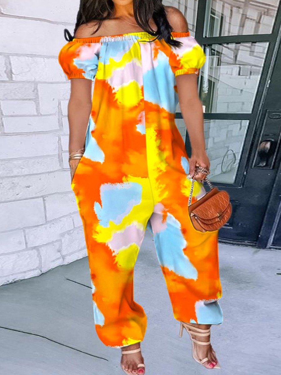 LW Plus Size Off The Shoulder Tie-dye Jumpsuit 2X