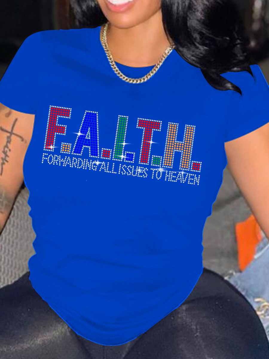 LW Plus Size Rhinestone Faith Letter T-shirt