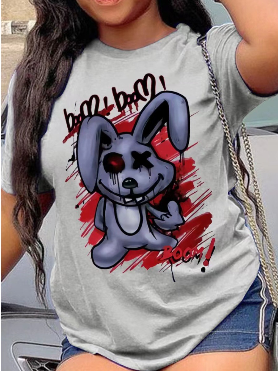 LW COTTON Cartoon Letter Print T-shirt