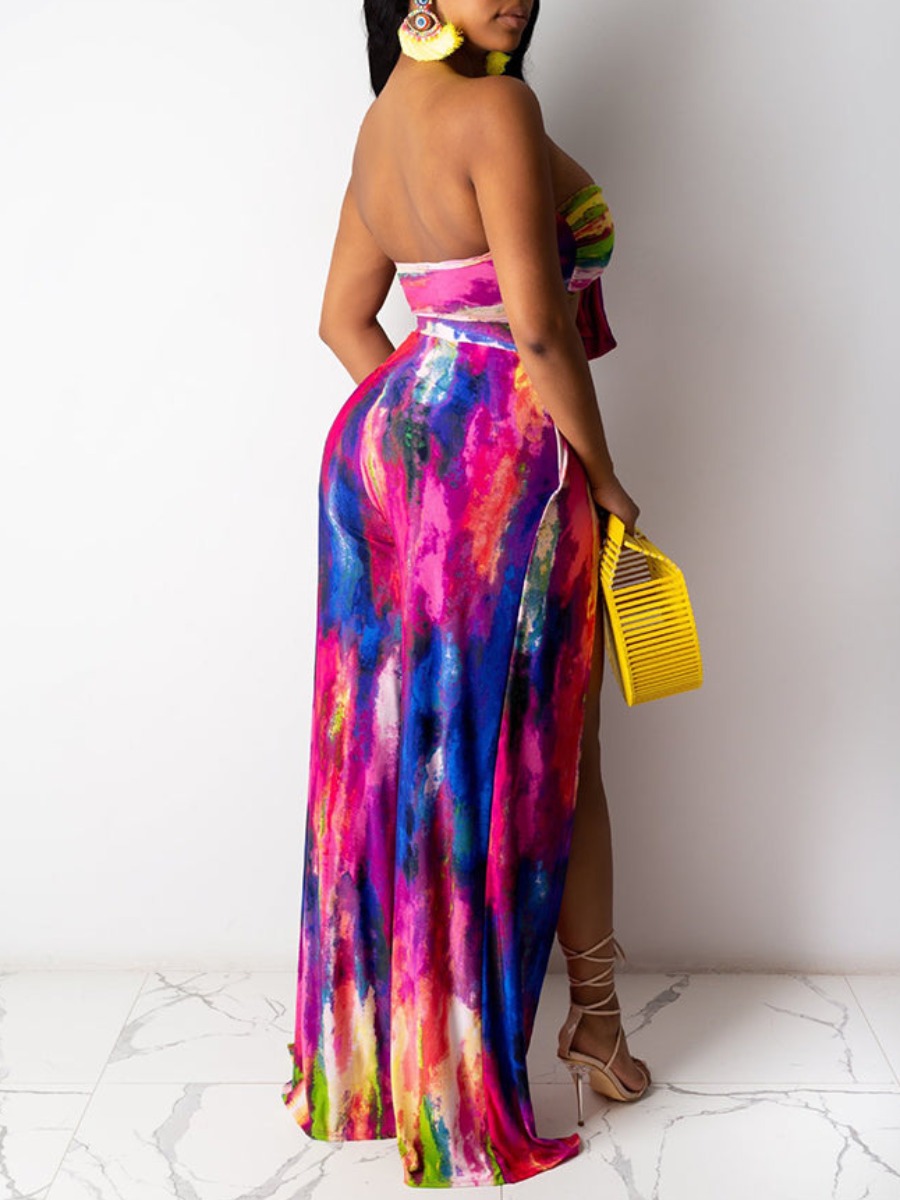 LW Tie-dye Bandage Design High Split Skirt Set