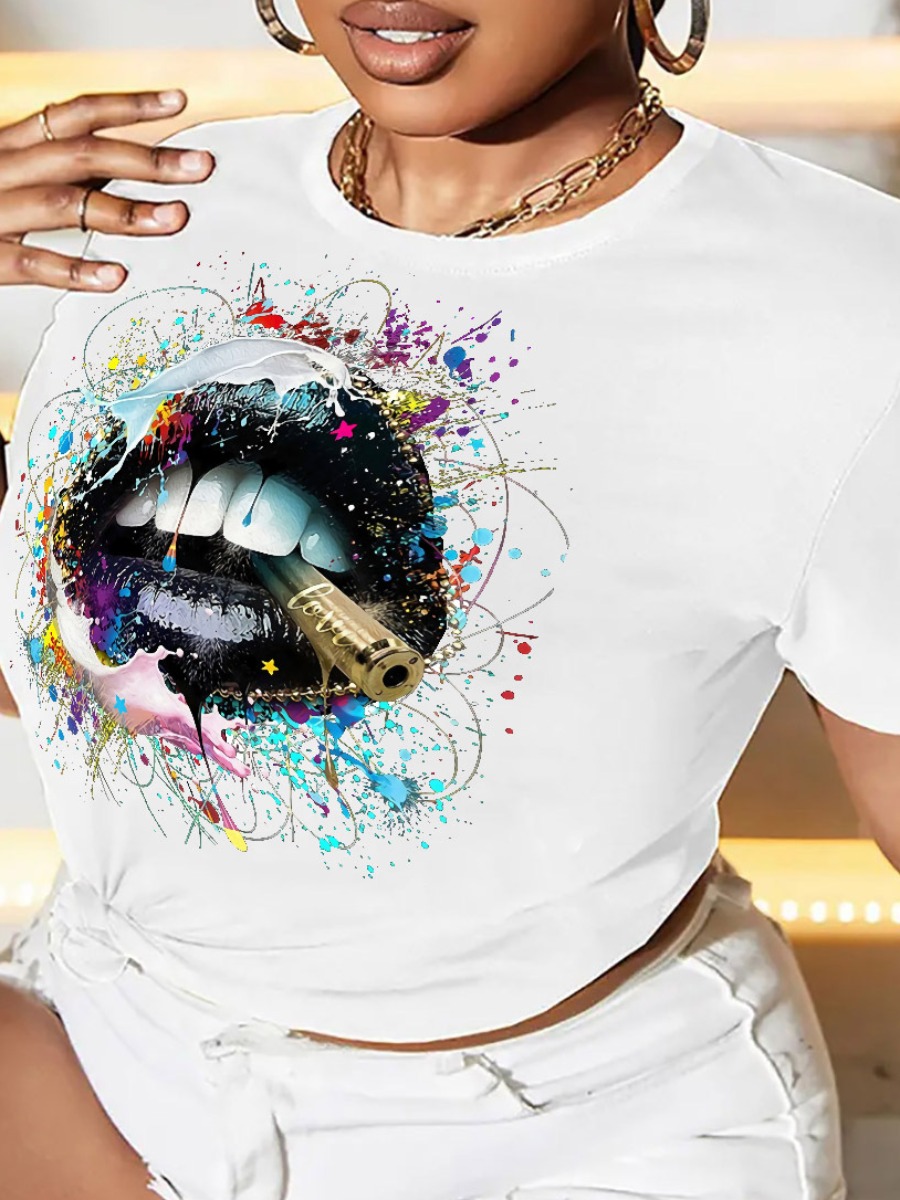 LW Plus Size Splash-ink Lip Print T-shirt