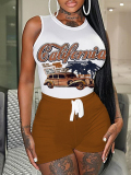 LW Racing Car Letter Print Drawstring Shorts Set