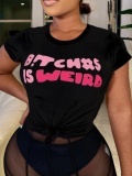 LW Plus Size Round Neck Letter Print T-shirt