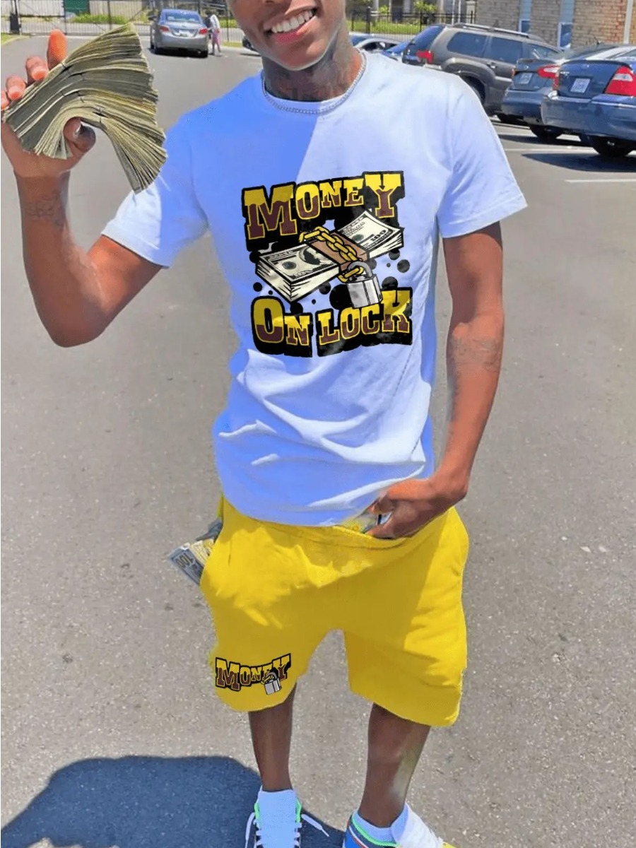 LW Men Money Letter Print Shorts Set