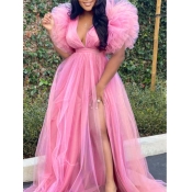 LW Plus Size Gauze Thigh Slit A Line Prom Dress