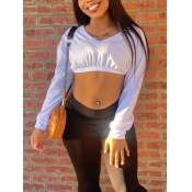 LW V Neck Basic Crop Top Sweatshirt