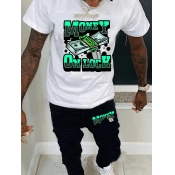 LW Men Money Letter Print Drawstring Pants Set