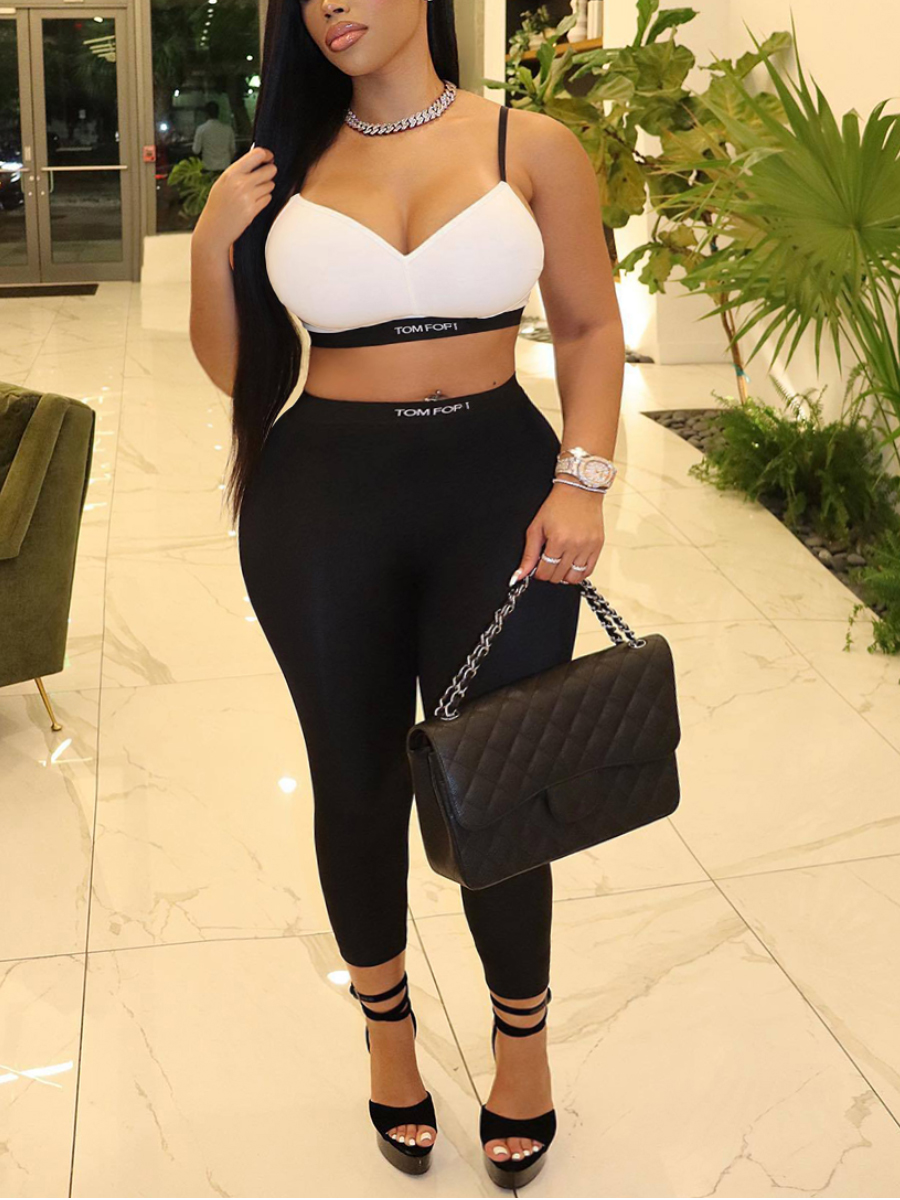 LW Plus Size Crop Top Letter Print Pants Set