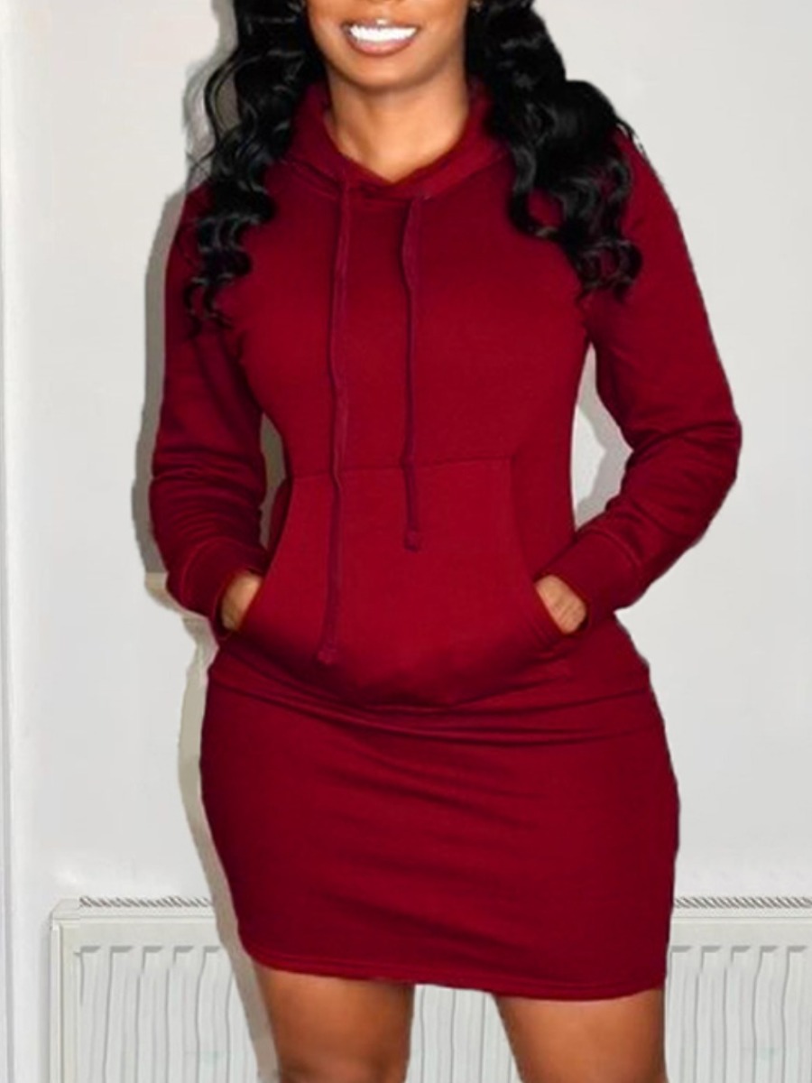 LW BASICS Plus Size Hooded Collar Kangaroo Pocket Sweat Dress