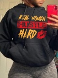 LW Hustle Hard Lip Letter Print Hoodie