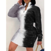 LW Tie-dye Zipper Design Sweat Dress