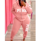 LW Plus Size Pink Letter Print Tracksuit Set