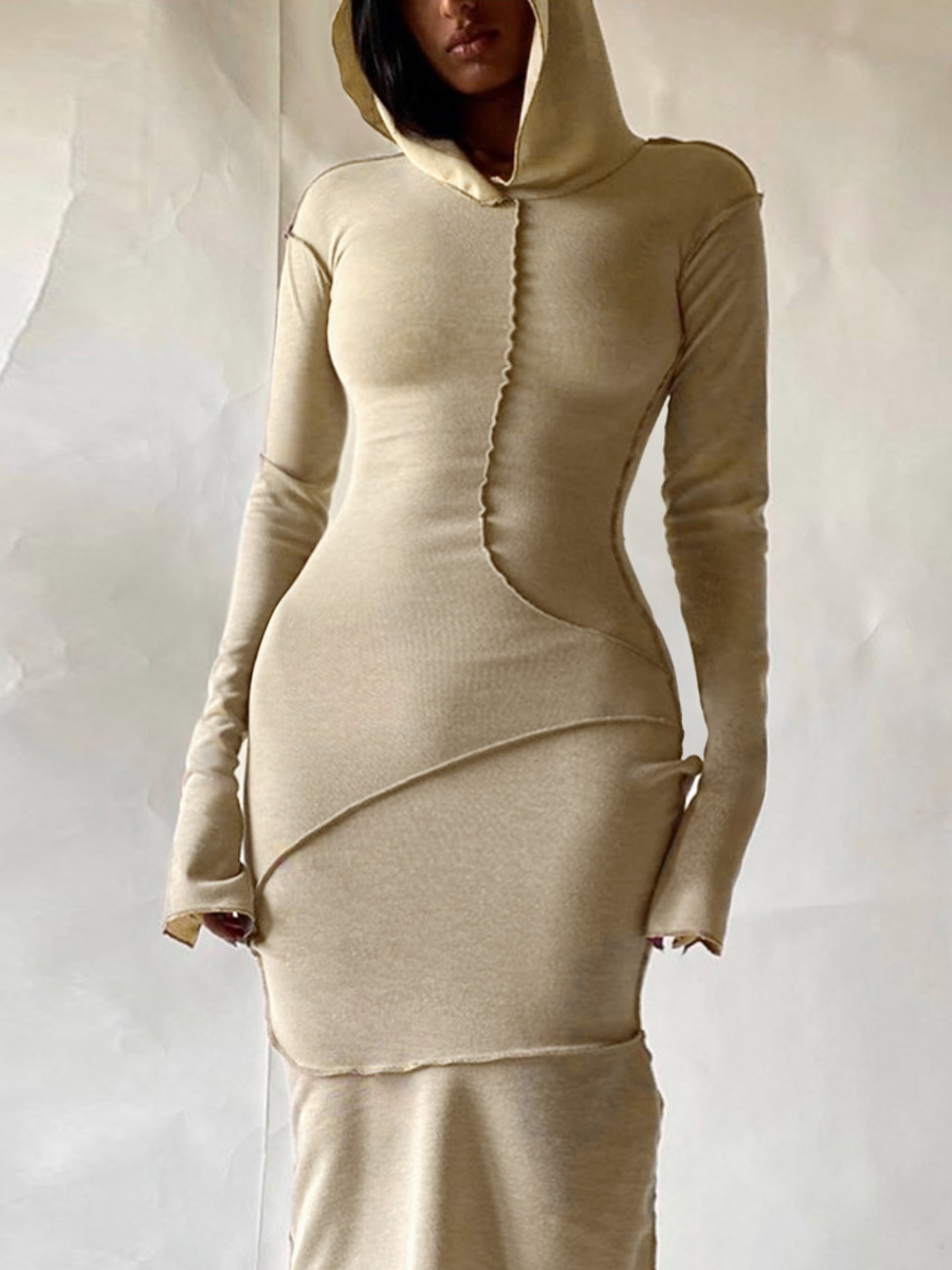 LW Plus Size Hooded Collar Line Stitching Bodycon Dress
