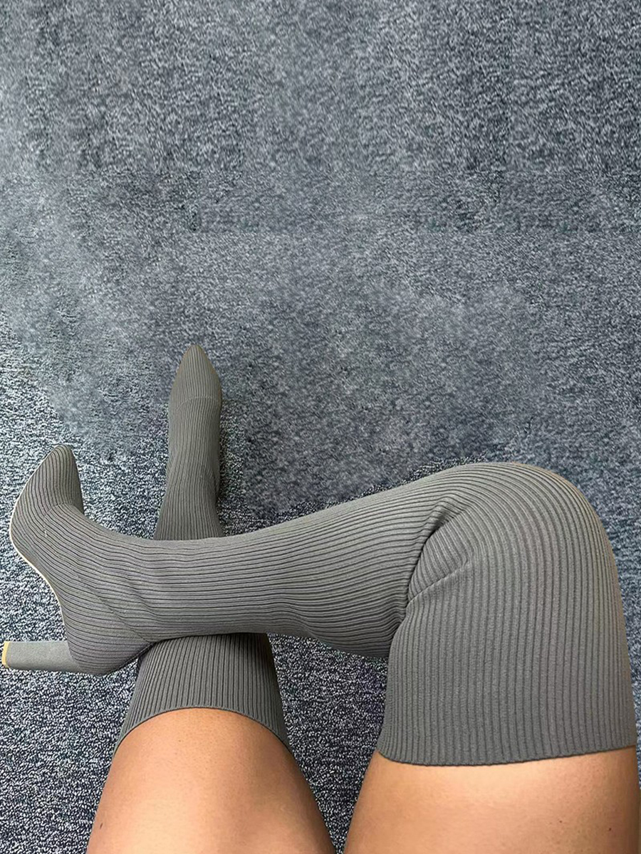 LovelyWholesale Rib Knit Thigh High Boots Winter Stylish Spring Summer 2024