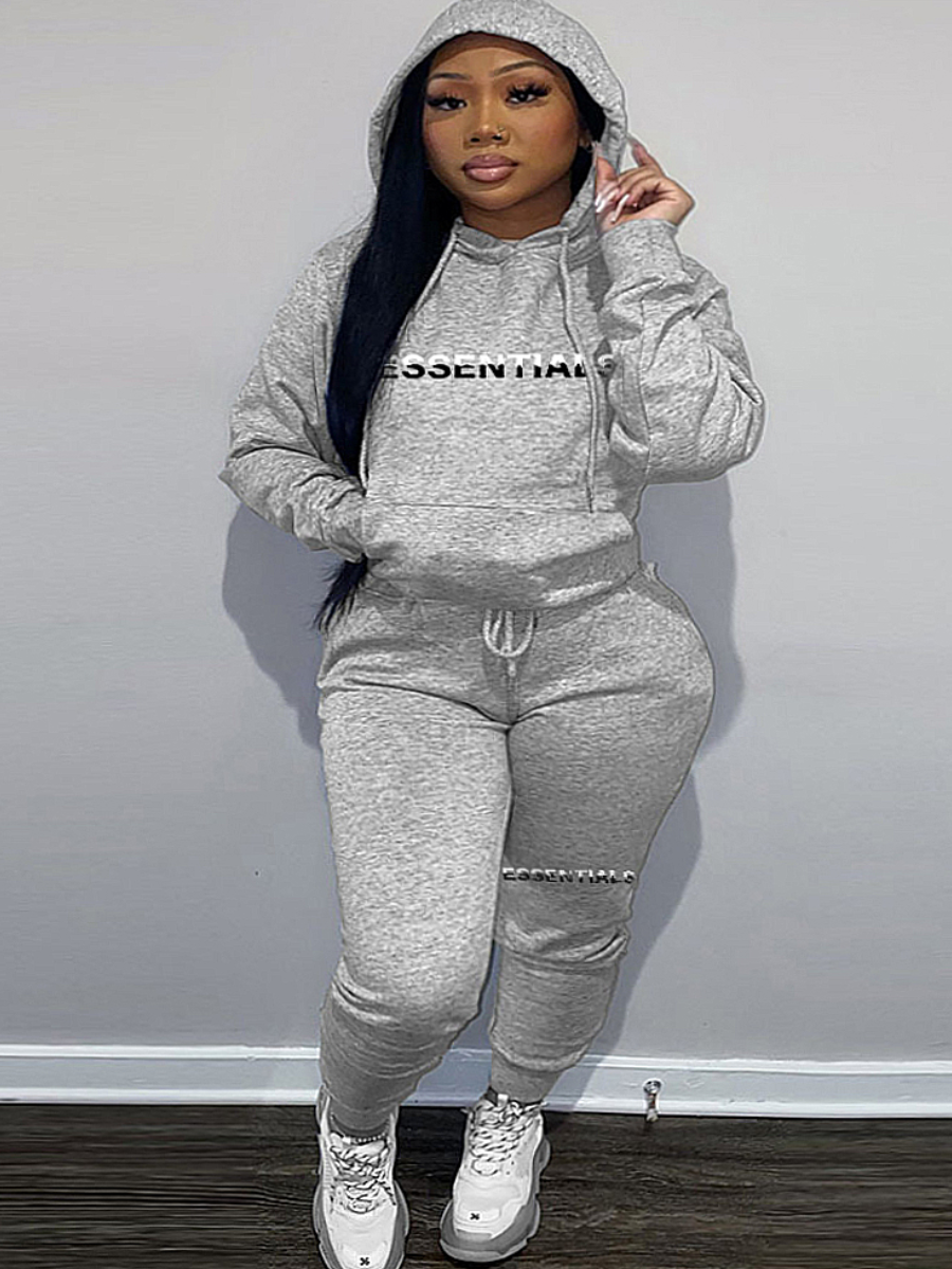 LW Plus Size Essentials Letter Print Kangaroo Pocket Tracksuit Set 0X