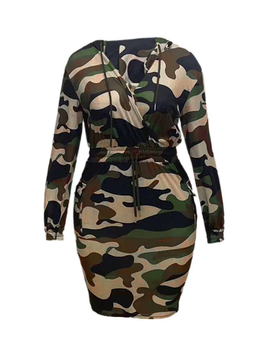 LW Plus Size Camo Print Side Pocket Cargo Dress 2X