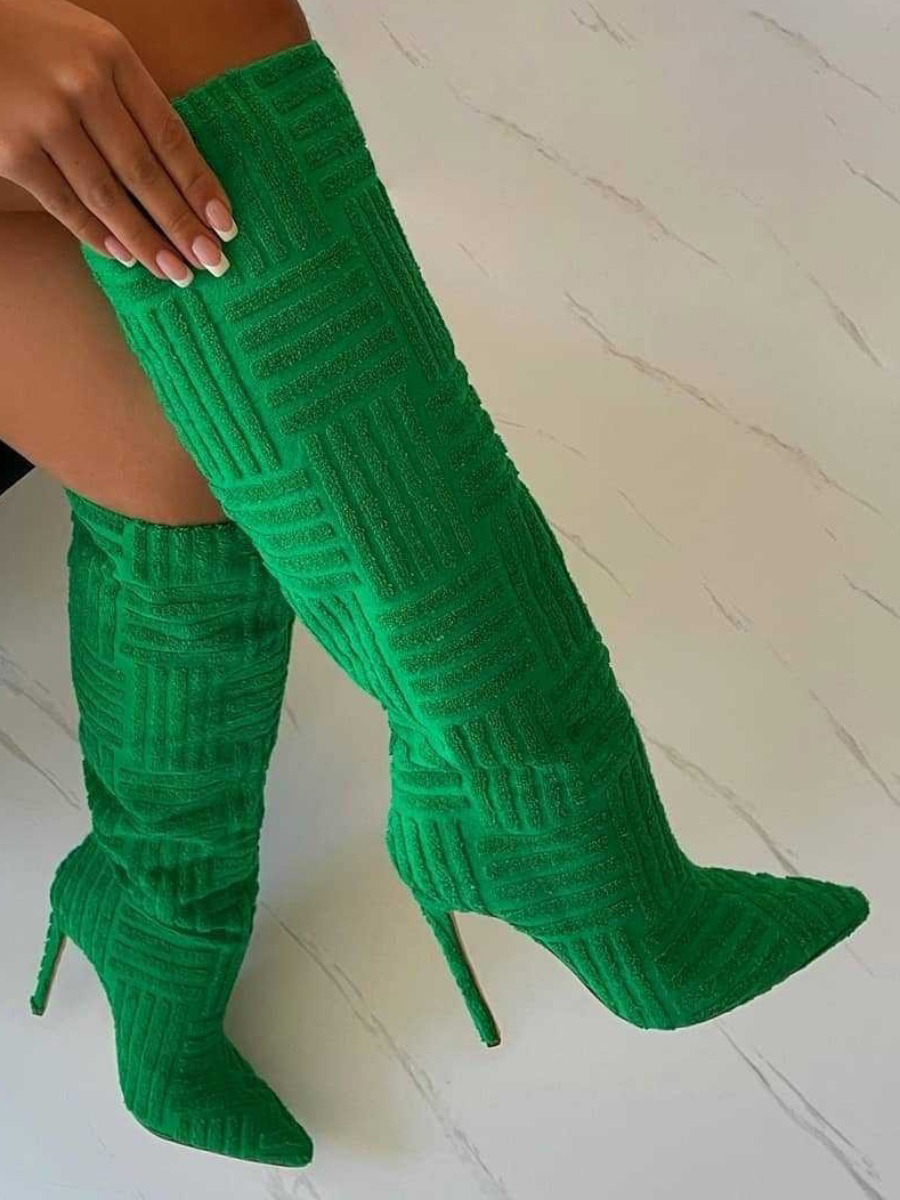 LovelyWholesale Pointed Toe Heel Thigh High Boots Winter Stylish Spring Summer 2024